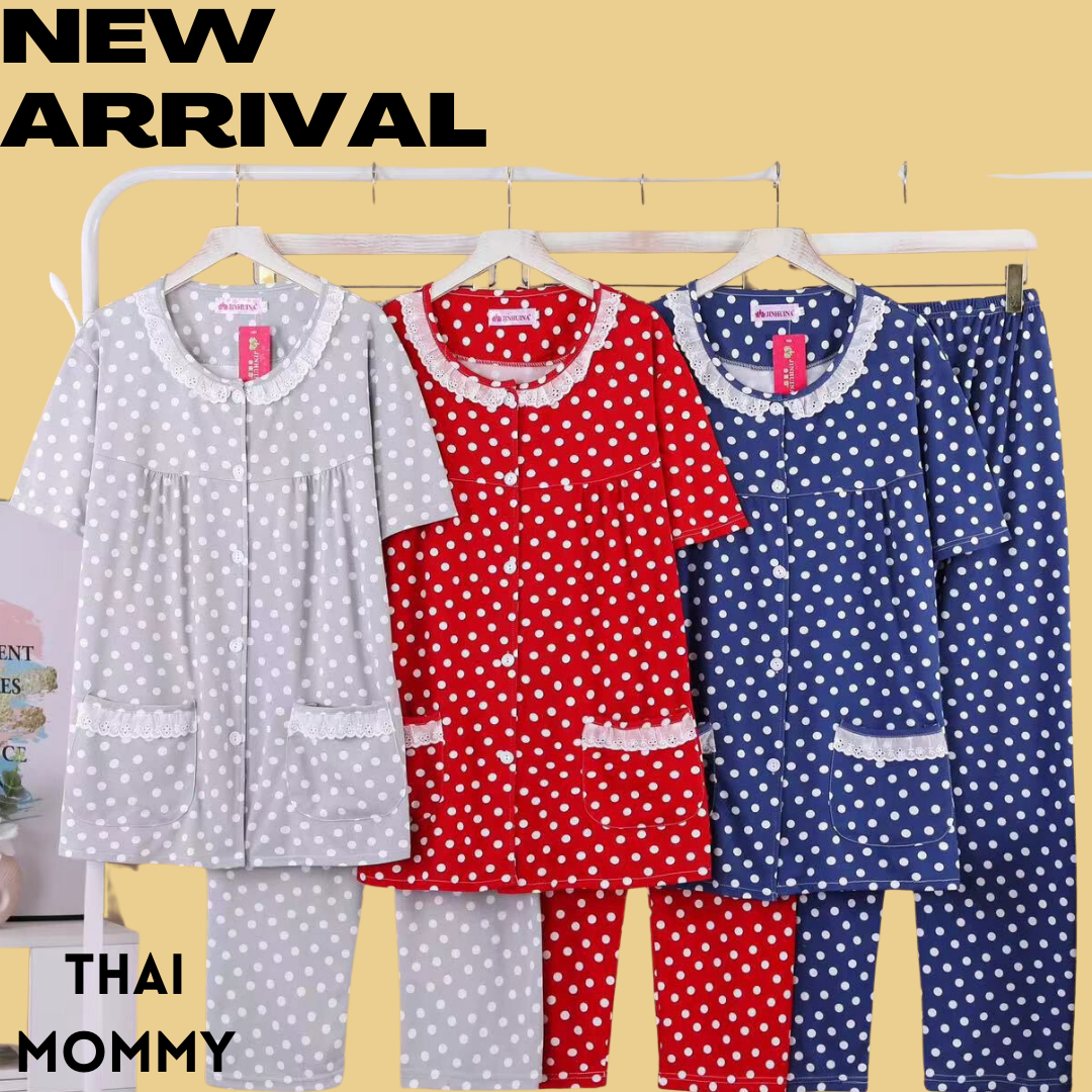 Summer Polka Dot Cotton Night Dress Pajama - 7010