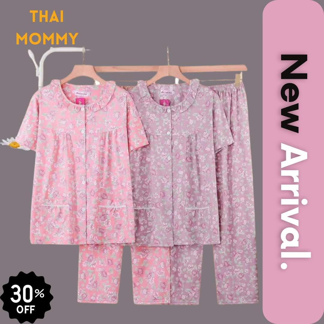 Breathable Cotton Summer Night Dress Pajama - 7014