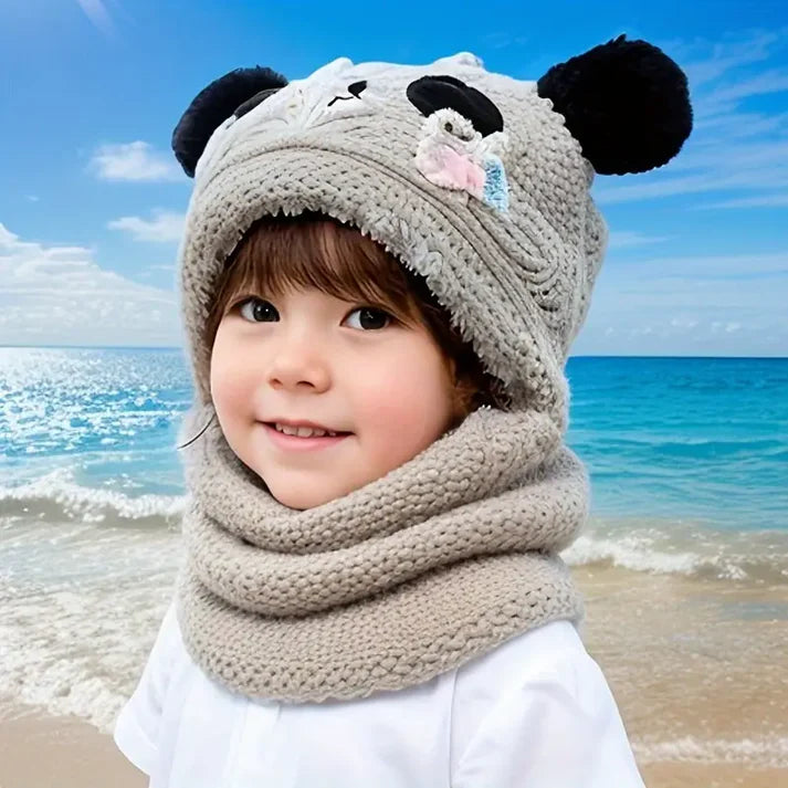 Brown Winter Cute Bear Scarf Hat Warm One Piece Hat Student Lamb Hat