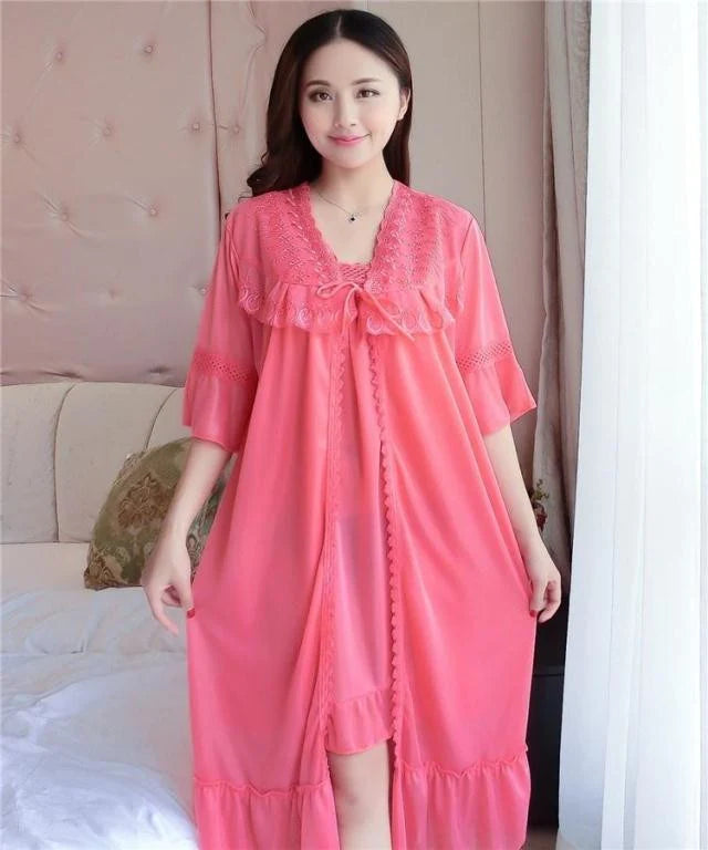 Thin Summer Ice Silk Two-Piece Short Nightgown - 2017