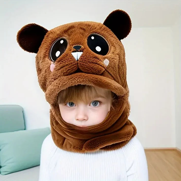 Brown Winter Cute Bear Scarf Hat Warm One Piece Hat Student Lamb Hat