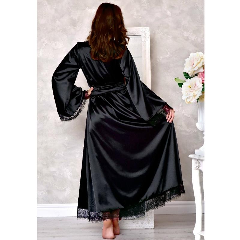 Satin Silk Long kimono Robe Night Gown with Lace